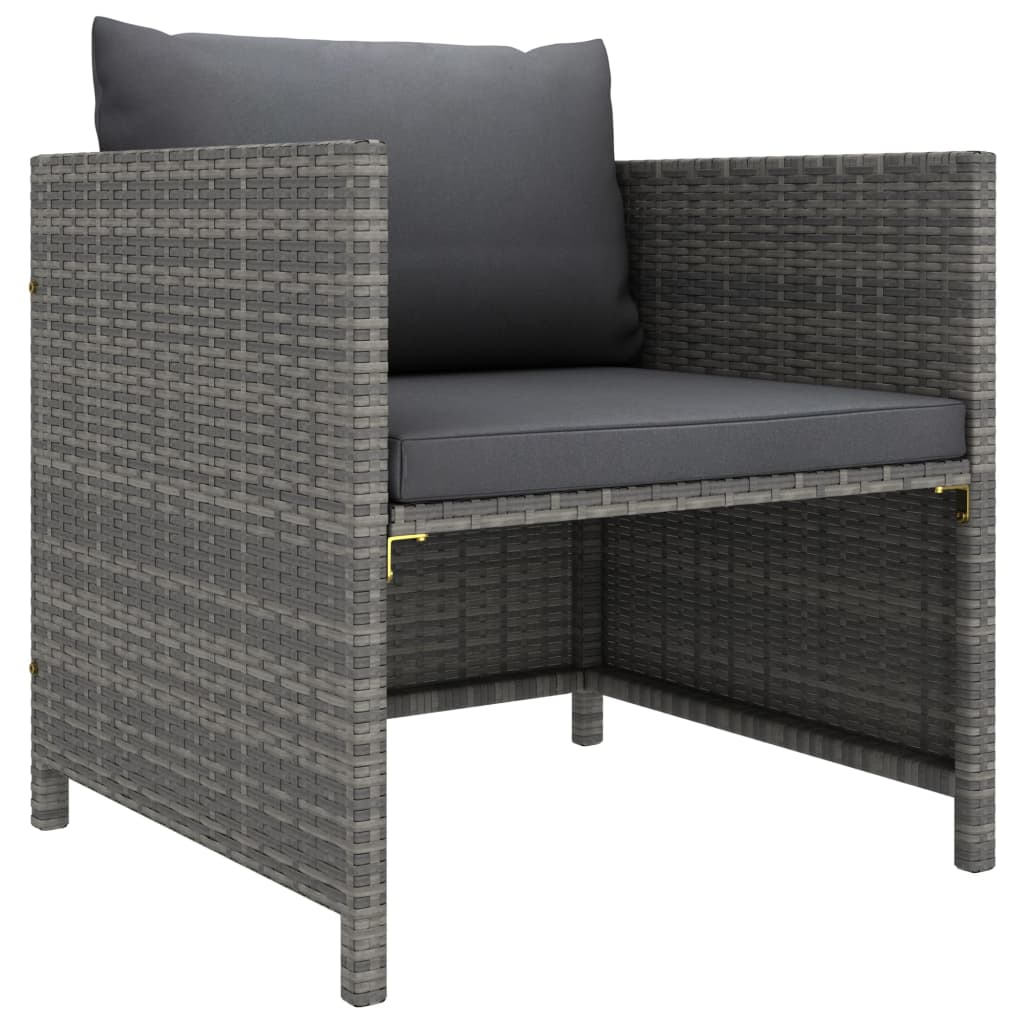 Tuinbank Met Kussens Poly Rattan Grijs 1 Fauteuil