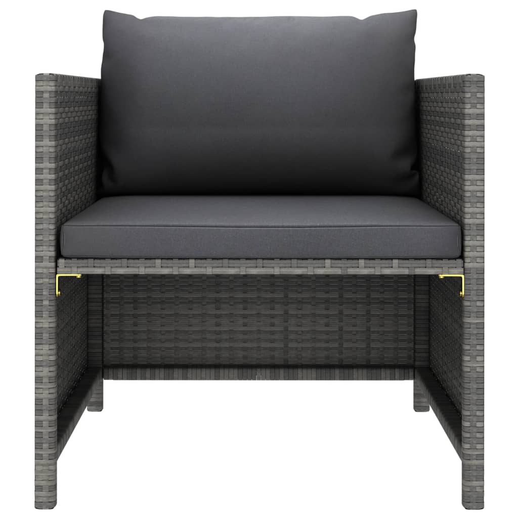 Tuinbank Met Kussens Poly Rattan Grijs 1 Fauteuil