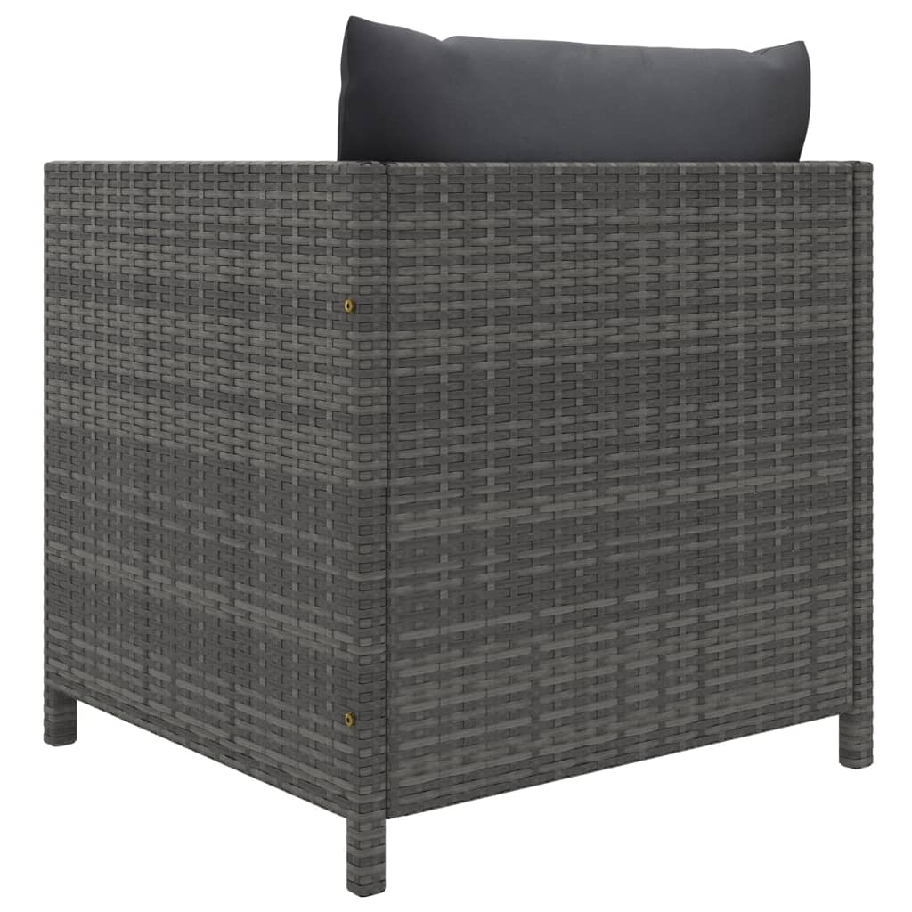 Tuinbank Met Kussens Poly Rattan Grijs 1 Fauteuil