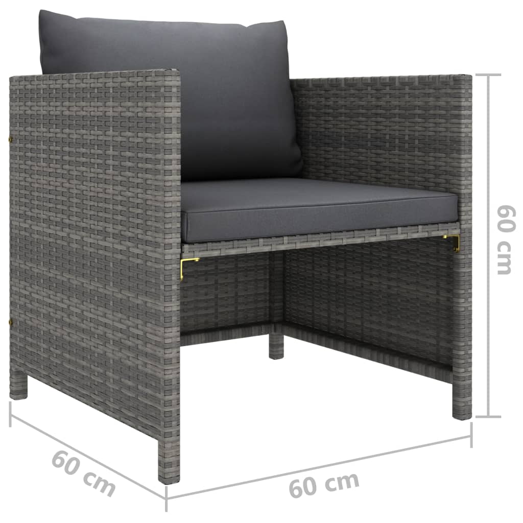 Tuinbank Met Kussens Poly Rattan Grijs 1 Fauteuil
