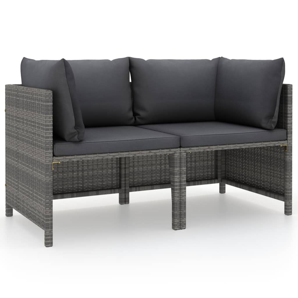 Tuinbank 2-Zits Met Kussens Poly Rattan Grijs 1 Tweezitsbank