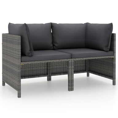 Tuinbank 2-Zits Met Kussens Poly Rattan Grijs 1 Tweezitsbank