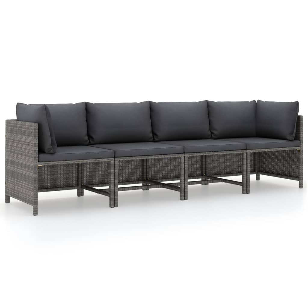 Tuinbank 4-Zits Met Kussens Poly Rattan Grijs 1 Vierzitsbank