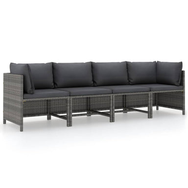 Tuinbank 4-Zits Met Kussens Poly Rattan Grijs 1 Vierzitsbank