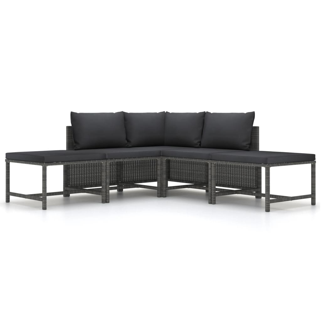 5-Delige Loungeset Met Kussens Poly Rattan Grijs 1