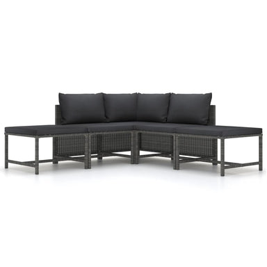 5-Delige Loungeset Met Kussens Poly Rattan Grijs 1