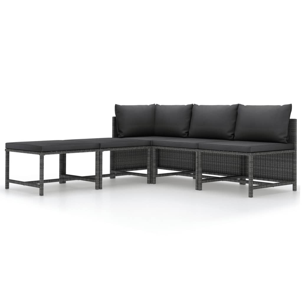 5-Delige Loungeset Met Kussens Poly Rattan Grijs 1
