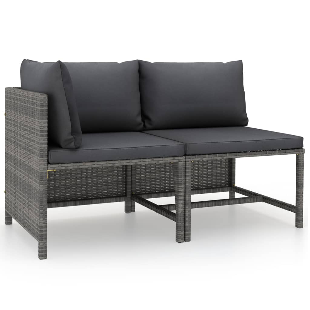 2-Delige Loungeset Met Kussens Poly Rattan Grijs 1 hoek + midden