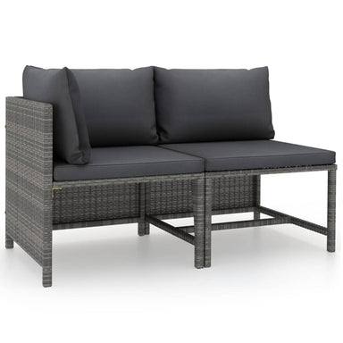 2-Delige Loungeset Met Kussens Poly Rattan Grijs 1 hoek + midden