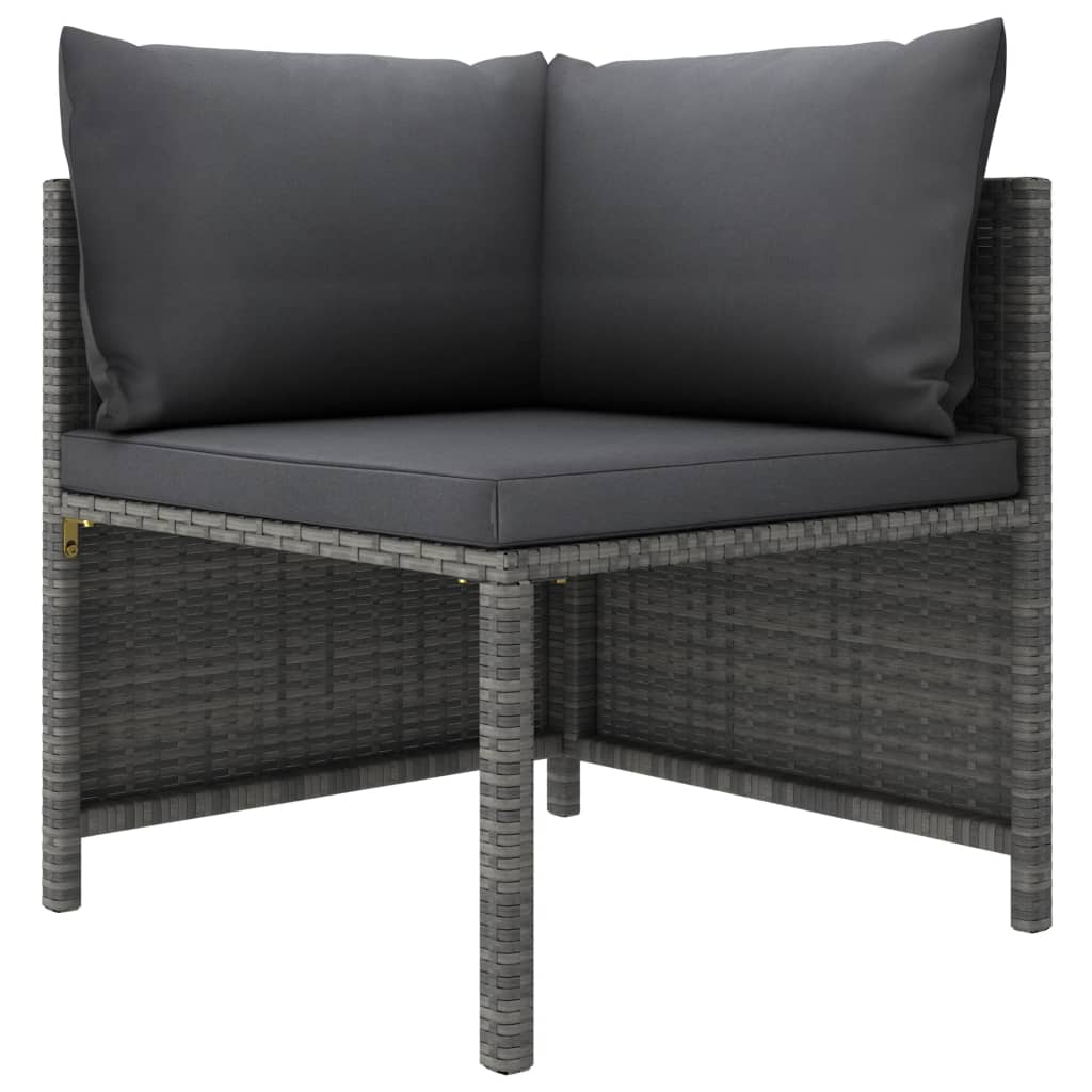 2-Delige Loungeset Met Kussens Poly Rattan Grijs 1 hoek + midden