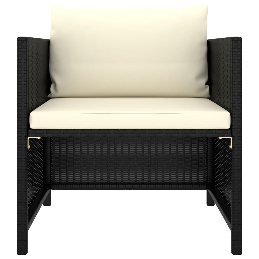 Tuinbank Met Kussens Poly Rattan Zwart 1 Fauteuil