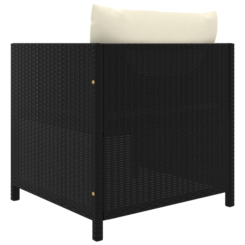 Tuinbank Met Kussens Poly Rattan Zwart 1 Fauteuil