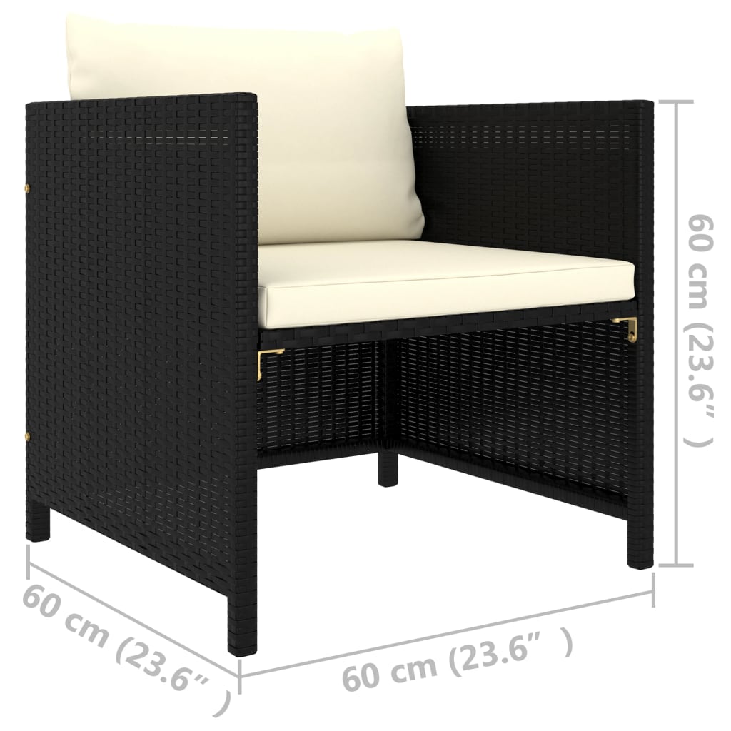 Tuinbank Met Kussens Poly Rattan Zwart 1 Fauteuil
