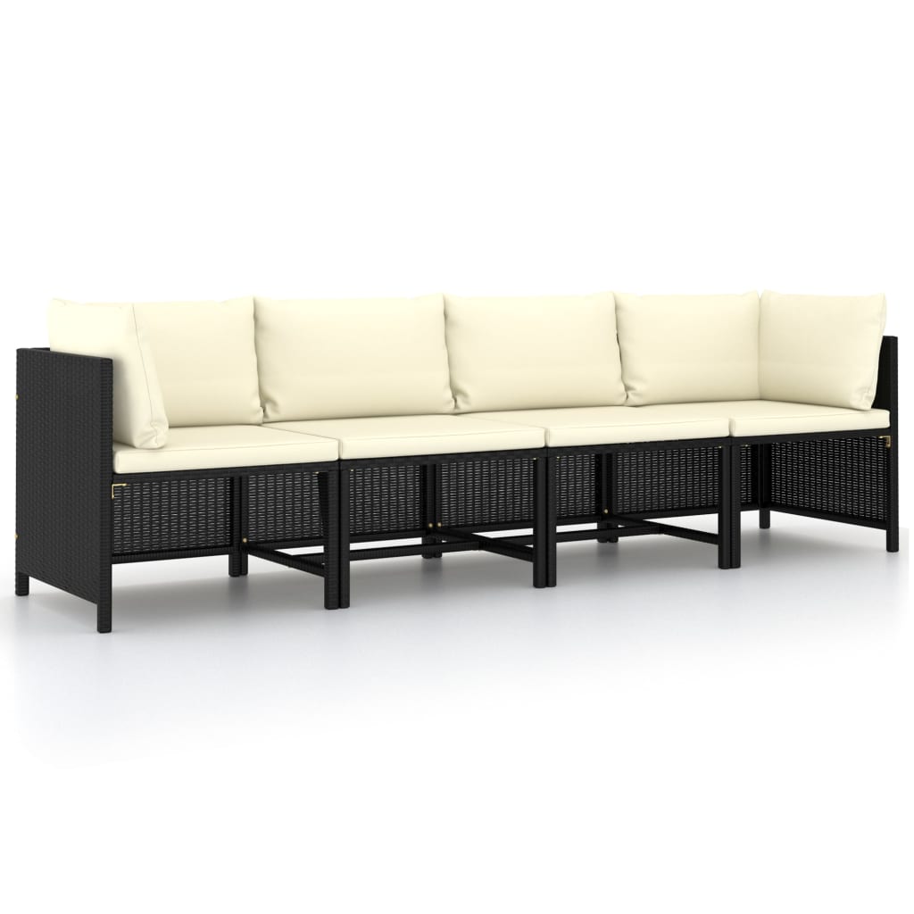 Tuinbank 4-Zits Met Kussens Poly Rattan Zwart 1 Crèmewit