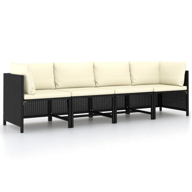 Tuinbank 4-Zits Met Kussens Poly Rattan Zwart 1 Crèmewit