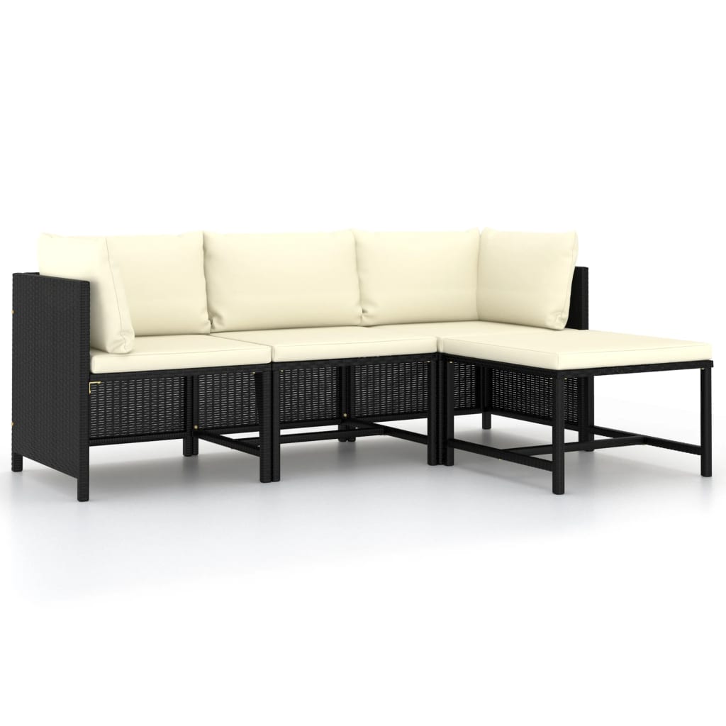 4-Delige Loungeset Met Kussens Poly Rattan Zwart Ja Crèmewit