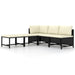 5-Delige Loungeset Met Kussens Poly Rattan Zwart 1 hoek + 2x midden + 2x voetensteun