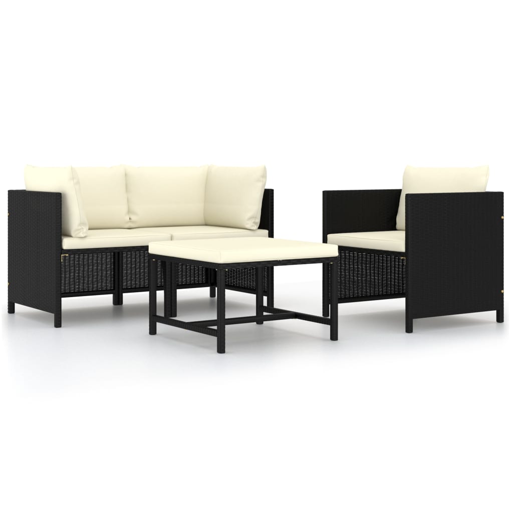 4-Delige Loungeset Met Kussens Poly Rattan Zwart Ja Crèmewit
