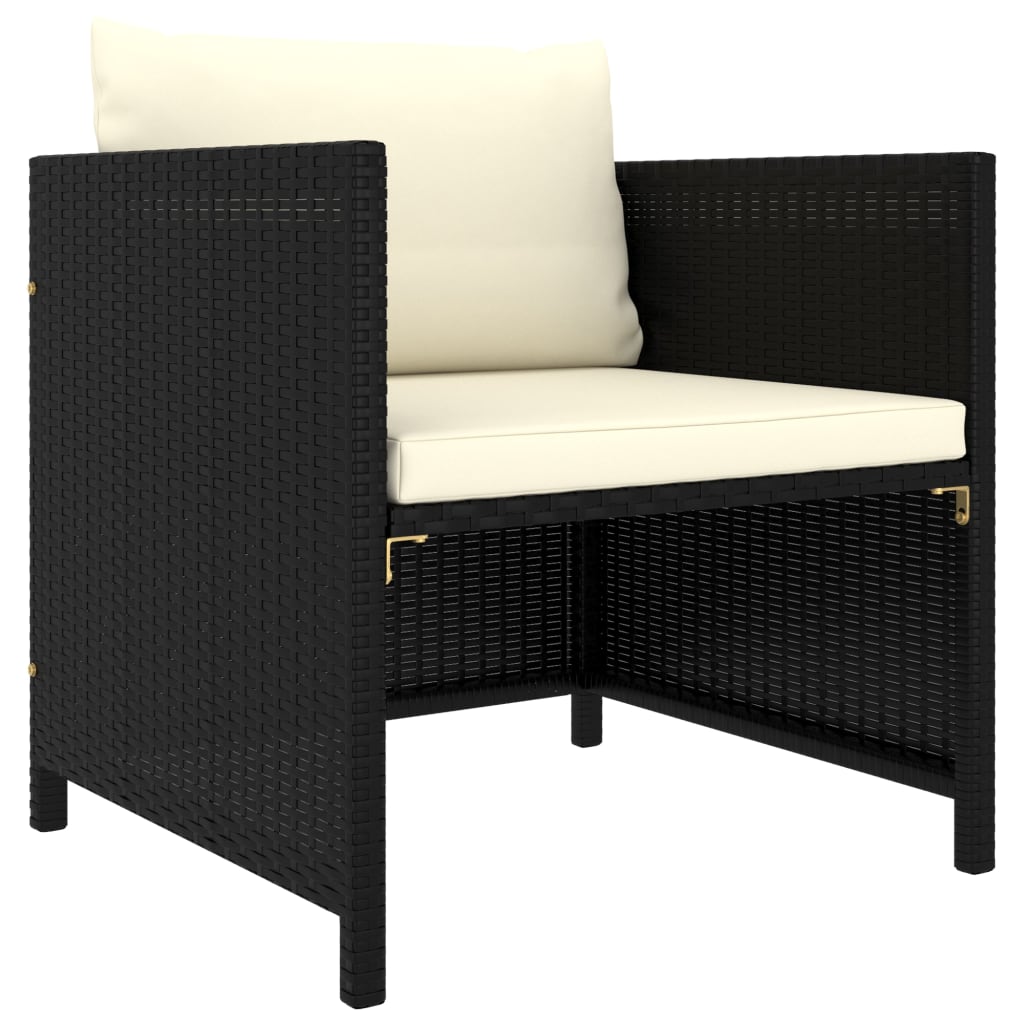 4-Delige Loungeset Met Kussens Poly Rattan Zwart Ja Crèmewit
