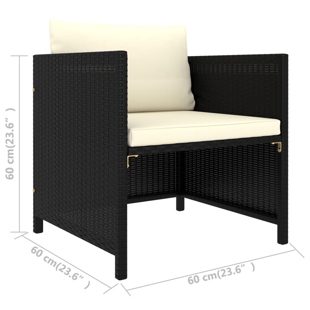 4-Delige Loungeset Met Kussens Poly Rattan Zwart Ja Crèmewit