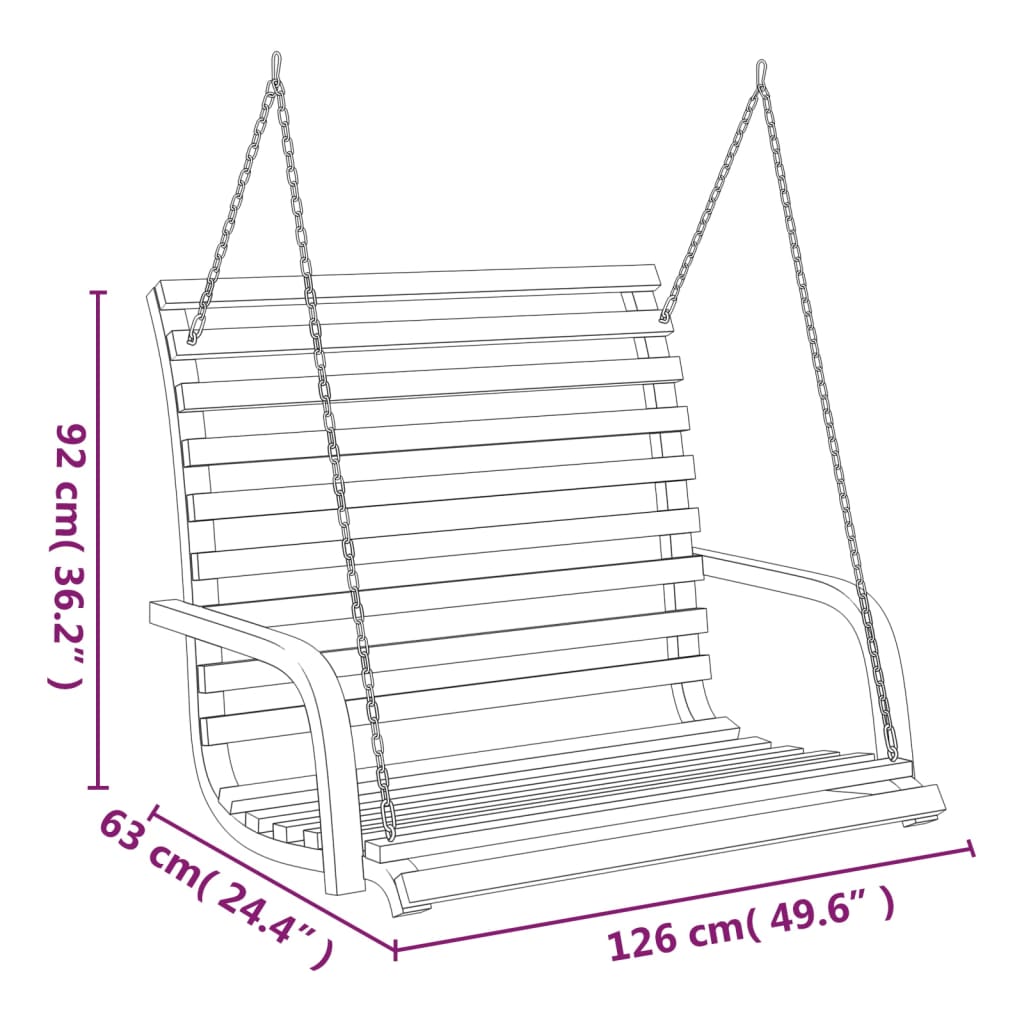 Schommelbank 126x63x92 cm gebogen hout met teakafwerking
