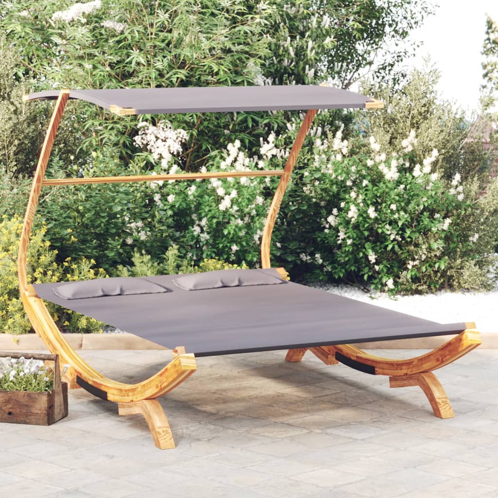 Loungebed met luifel 165x203x138 cm gebogen hout antracietkleur