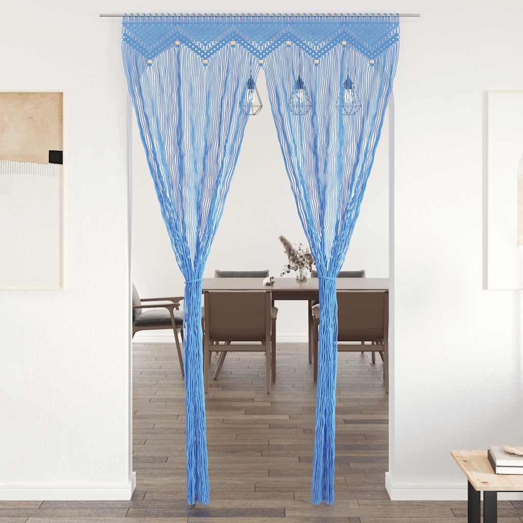Gordijn macramé 140x240 cm katoen blauw