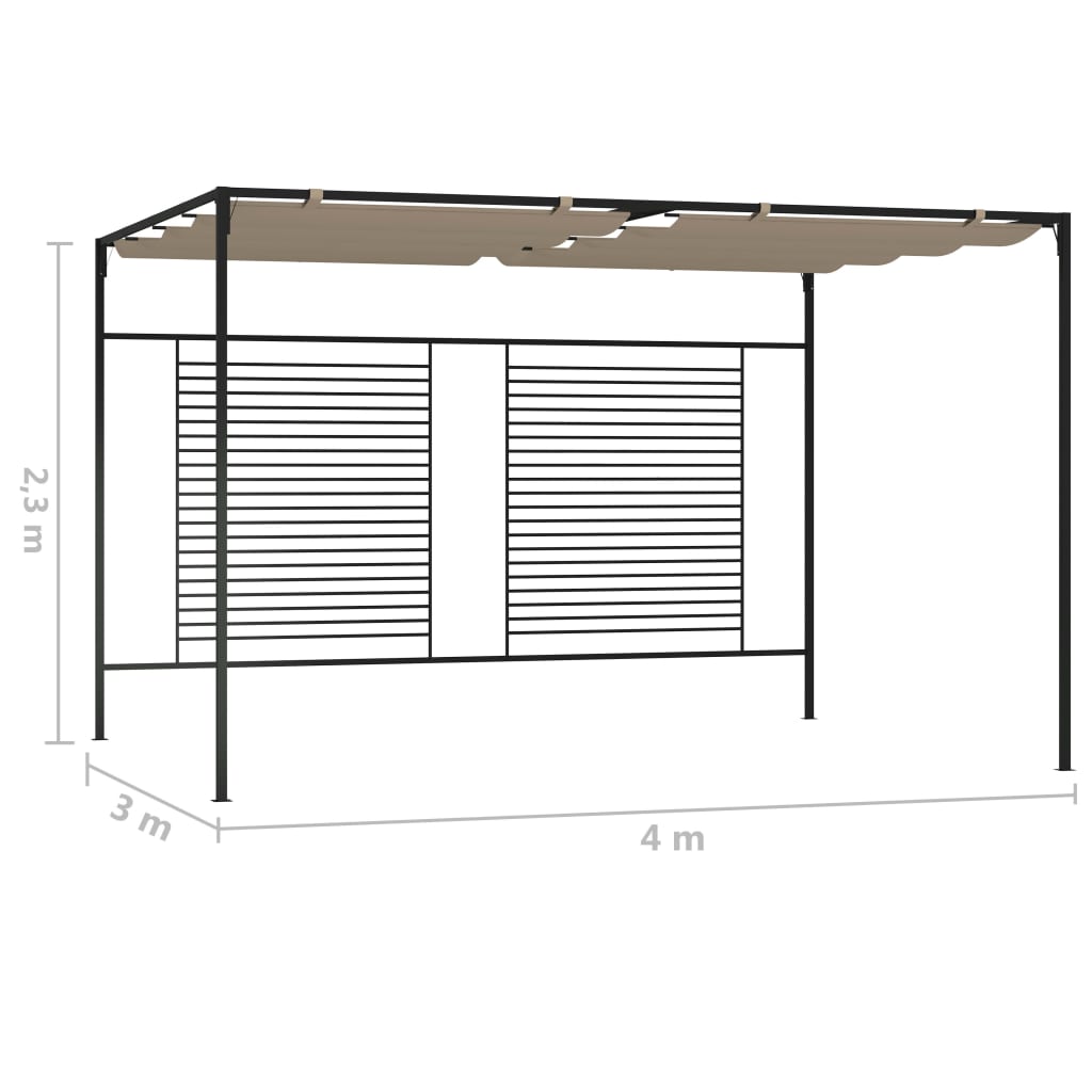 Prieel met uittrekbaar dak 180 g/m² 3x4x2,3 m taupe