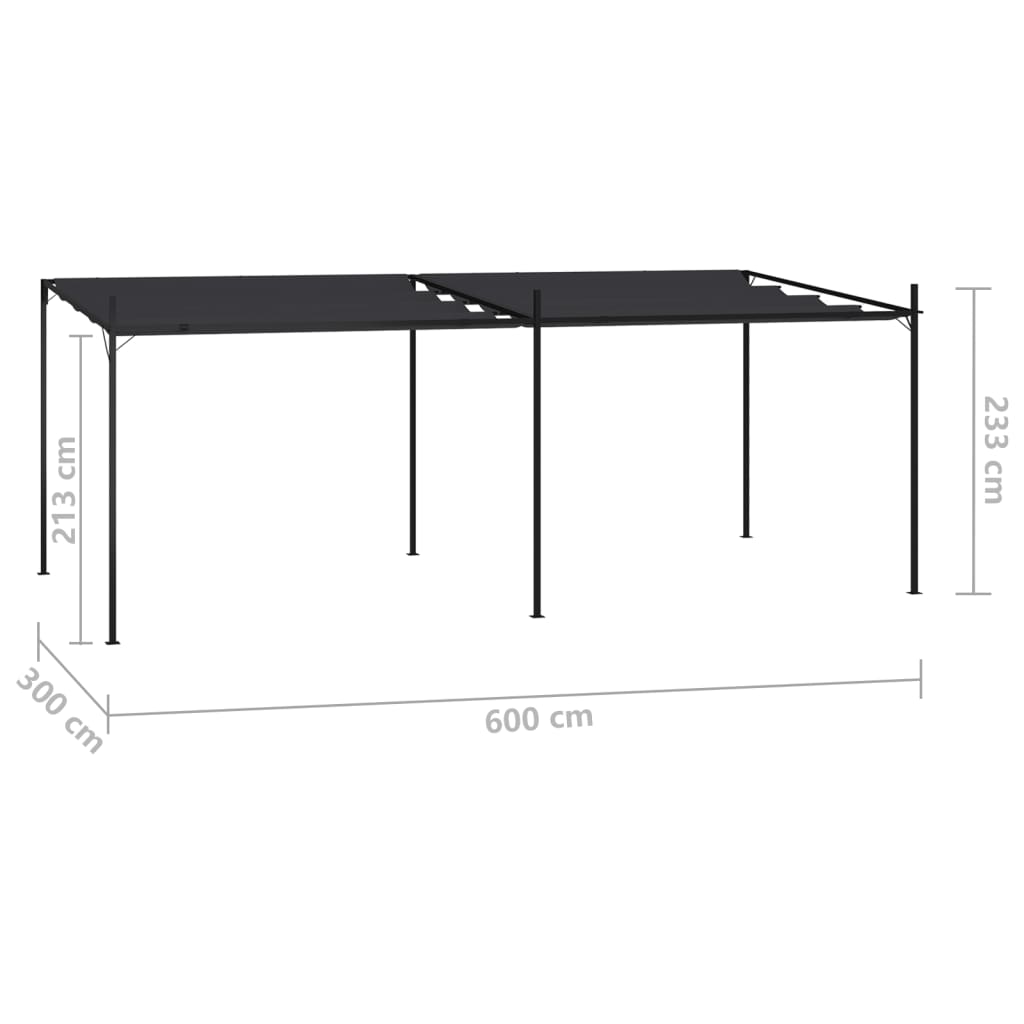 Prieel met uittrekbaar dak 600x300x233 cm antracietkleurig
