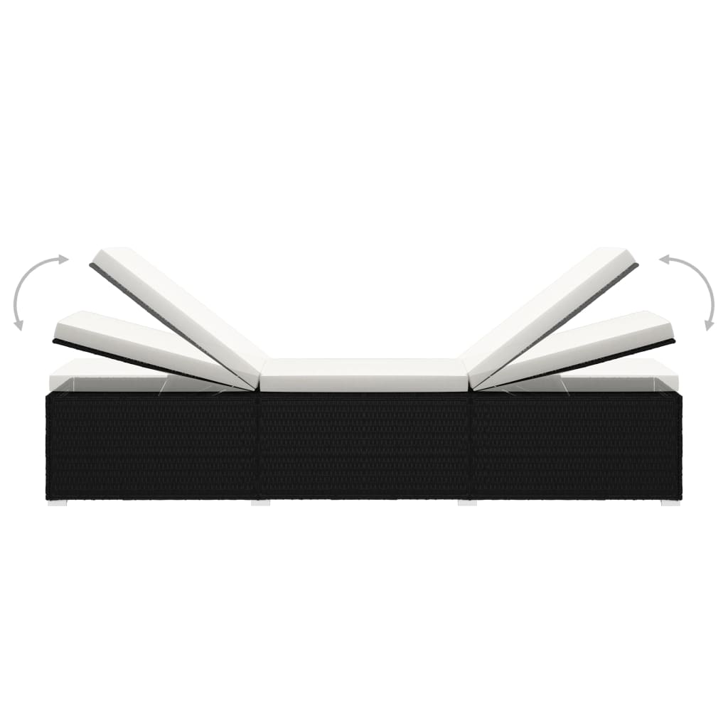 3-delige Ligbeddenset met theetafel poly rattan zwart