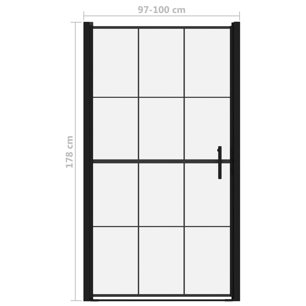 Douchedeur 100x178 cm gehard glas zwart