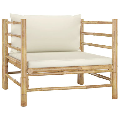 Tuinbank Met Crèmewitte Kussens Bamboe 1 Fauteuil