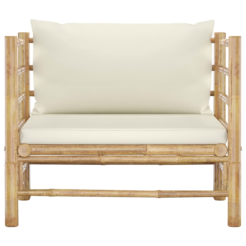 Tuinbank Met Crèmewitte Kussens Bamboe 1 Fauteuil
