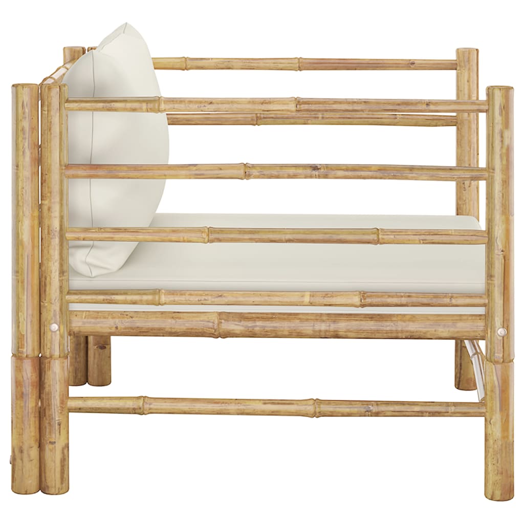 Tuinbank Met Crèmewitte Kussens Bamboe 1 Fauteuil