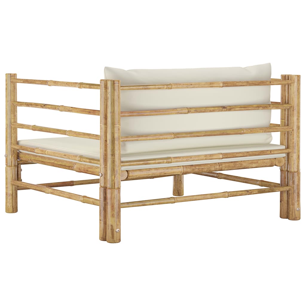 Tuinbank Met Crèmewitte Kussens Bamboe 1 Fauteuil