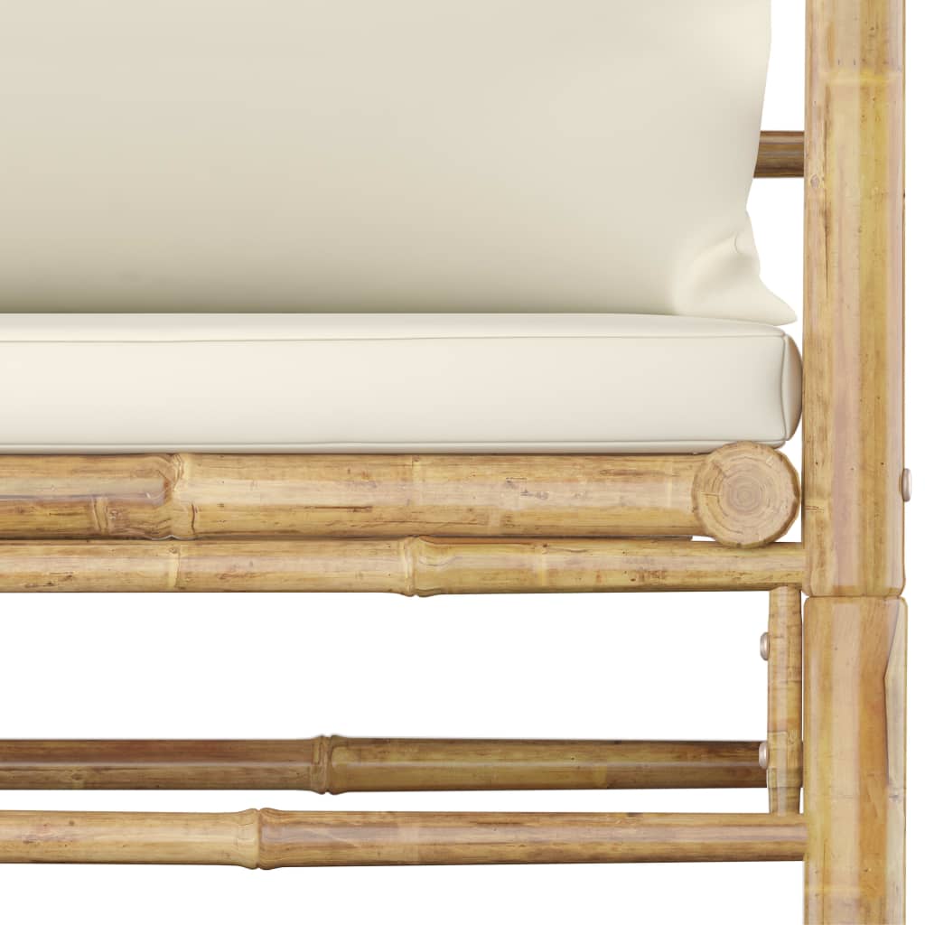 Tuinbank Met Crèmewitte Kussens Bamboe 1 Fauteuil