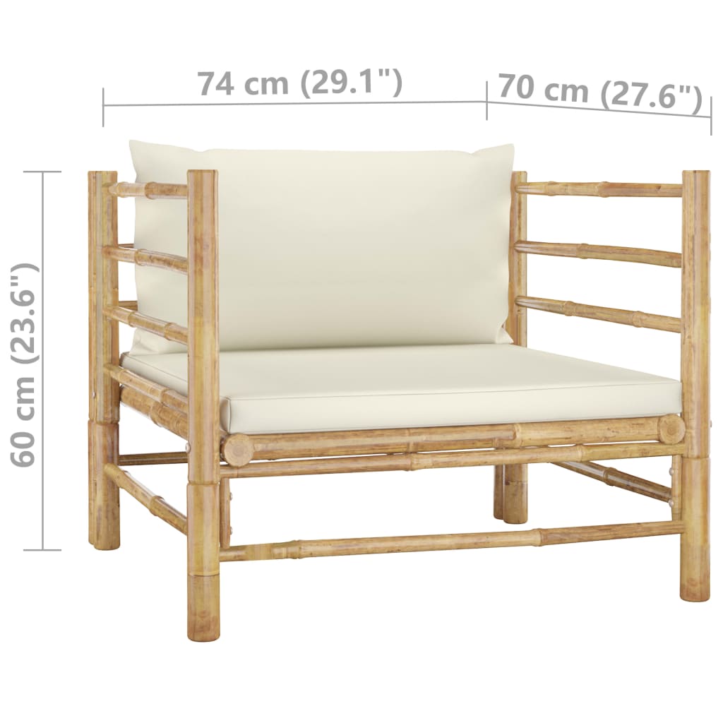 Tuinbank Met Crèmewitte Kussens Bamboe 1 Fauteuil