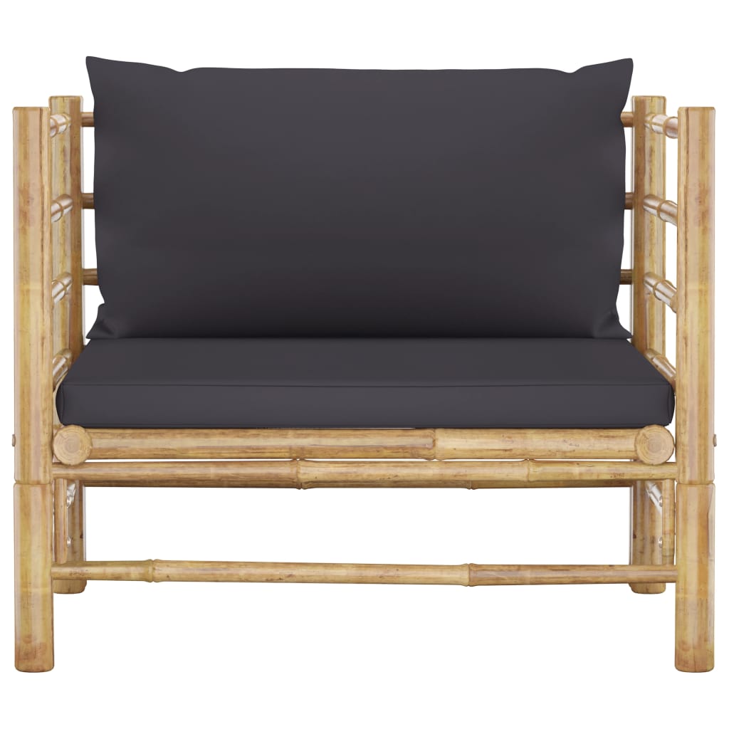 Tuinbank Met Donkergrijze Kussens Bamboe 1 Donkergrijs Fauteuil