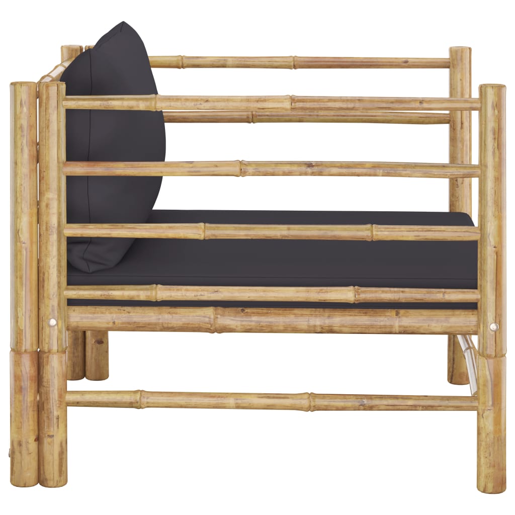 Tuinbank Met Donkergrijze Kussens Bamboe 1 Donkergrijs Fauteuil