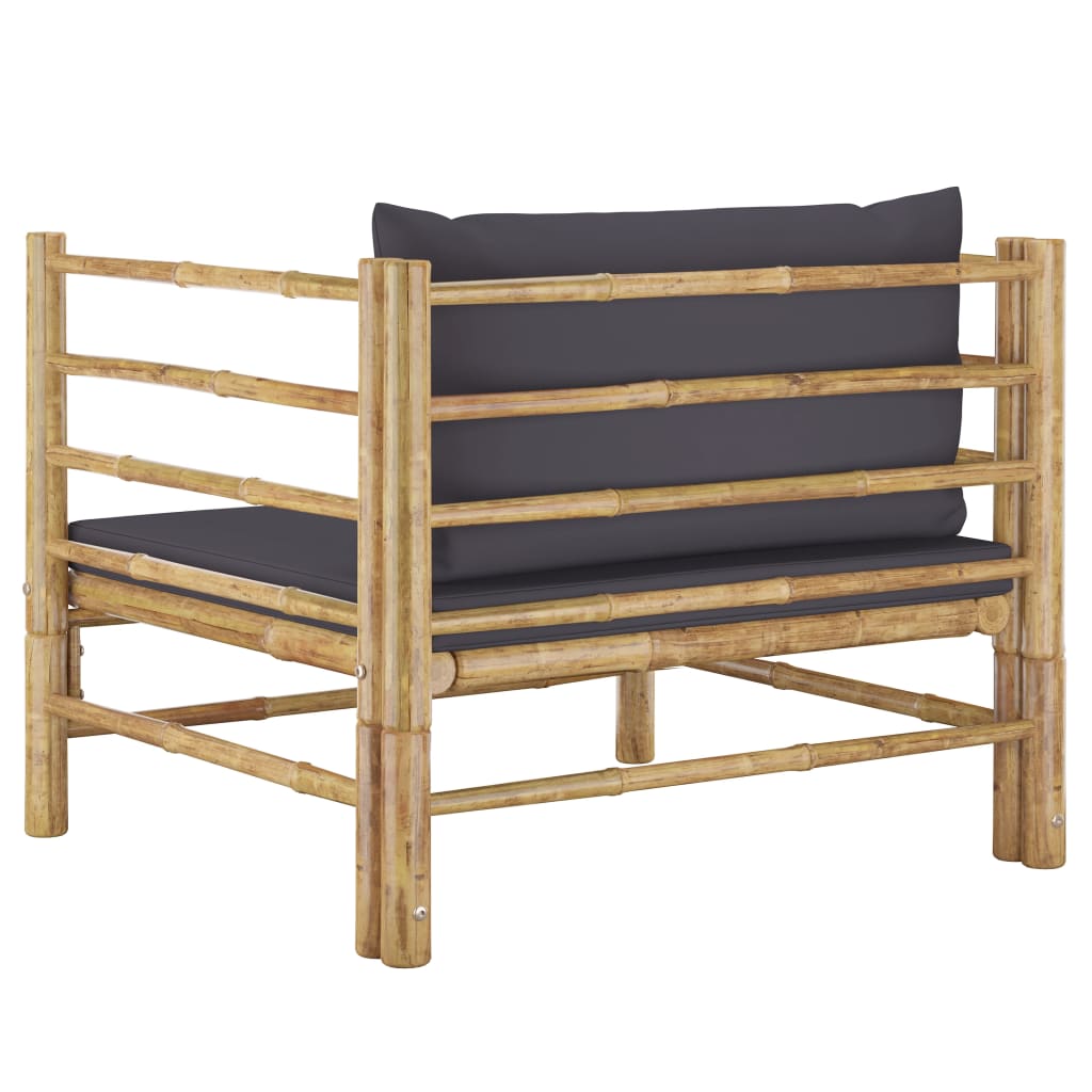 Tuinbank Met Donkergrijze Kussens Bamboe 1 Donkergrijs Fauteuil