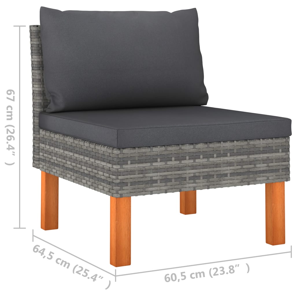 Middenbank Poly Rattan En Massief Eucalyptushout 1 Grijs
