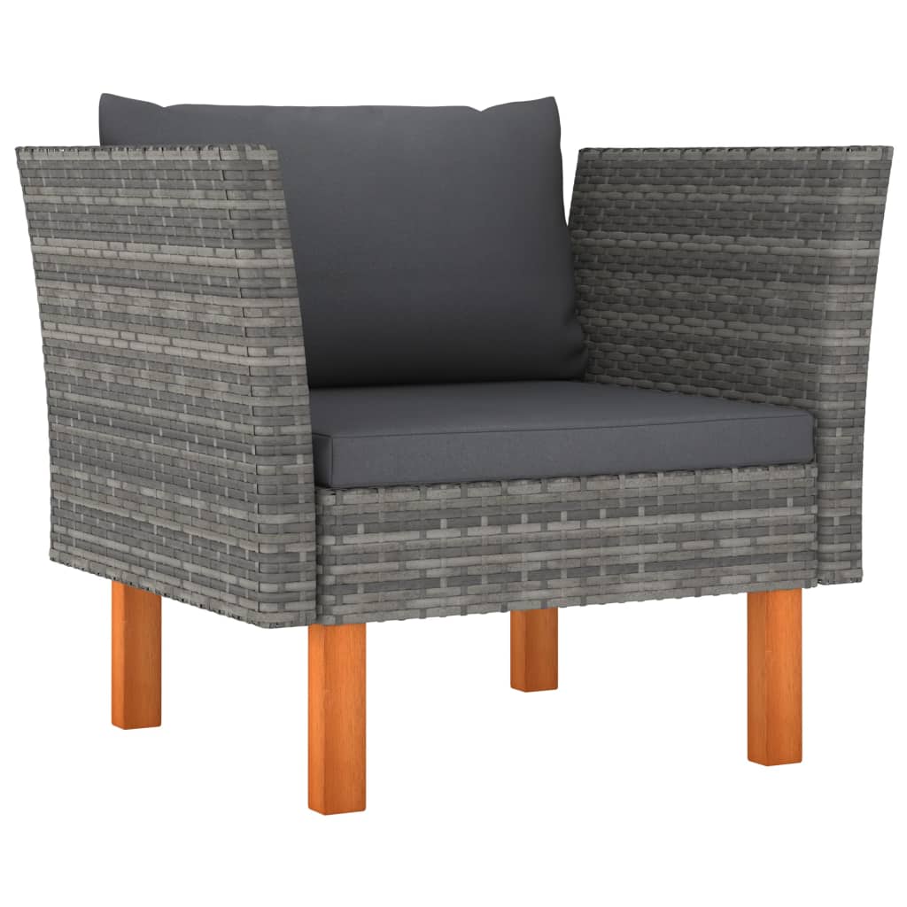 Tuinbank Poly Rattan En Massief Eucalyptushout 1 Grijs Fauteuil