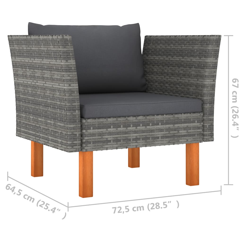 Tuinbank Poly Rattan En Massief Eucalyptushout 1 Grijs Fauteuil