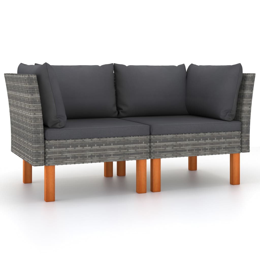 Hoekbanken 2 St Poly Rattan En Massief Eucalyptushout 1 Grijs Hoekbank (linkerarmleuning) + hoekbank (rechterarmleuning)