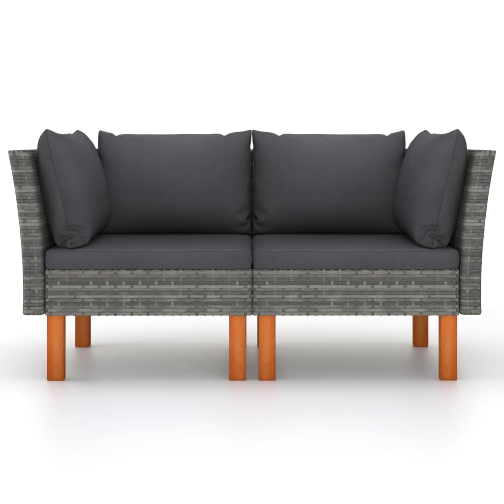 Hoekbanken 2 St Poly Rattan En Massief Eucalyptushout 1 Grijs Hoekbank (linkerarmleuning) + hoekbank (rechterarmleuning)