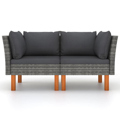 Hoekbanken 2 St Poly Rattan En Massief Eucalyptushout 1 Grijs Hoekbank (linkerarmleuning) + hoekbank (rechterarmleuning)