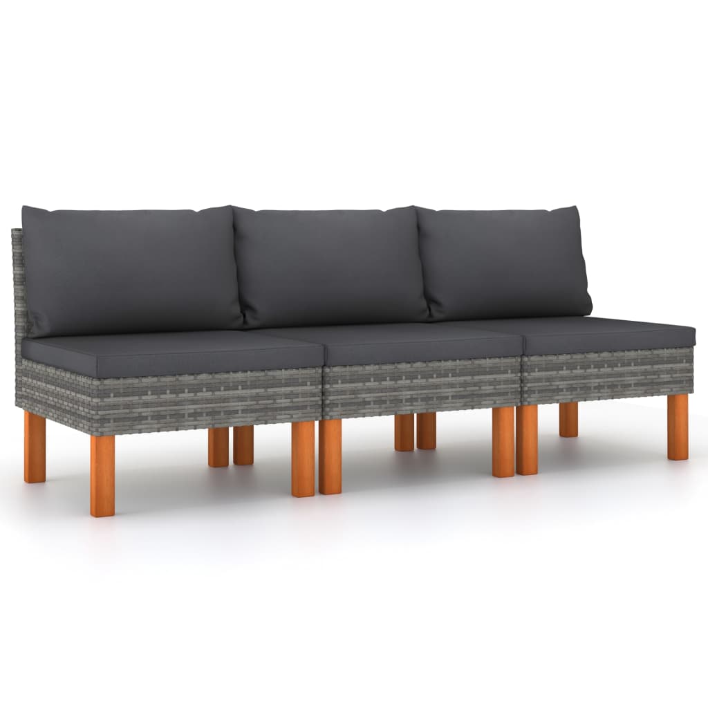 Middenbanken 3 St Poly Rattan En Massief Eucalyptushout 1 Grijs Middenbank (3 st)