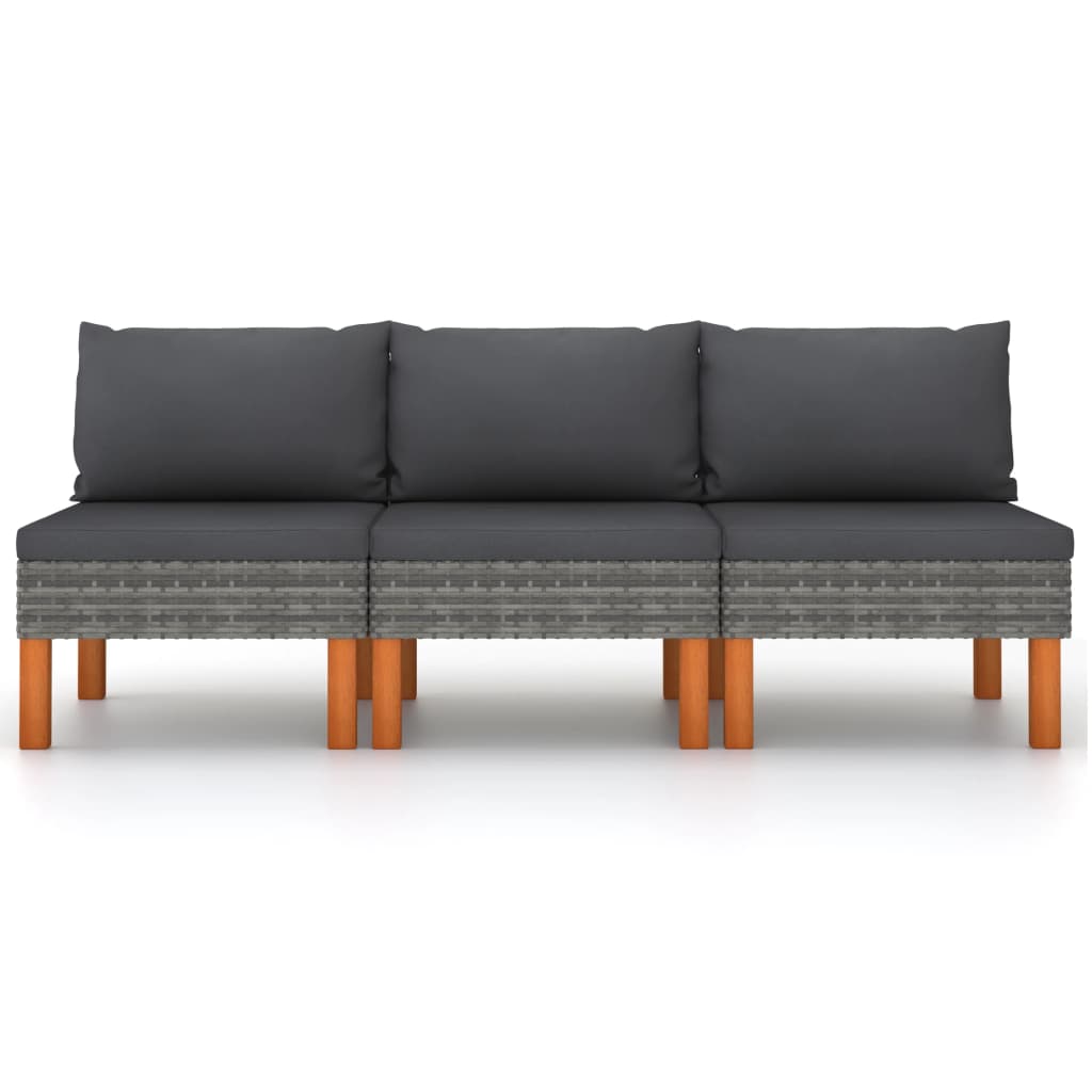 Middenbanken 3 St Poly Rattan En Massief Eucalyptushout 1 Grijs Middenbank (3 st)