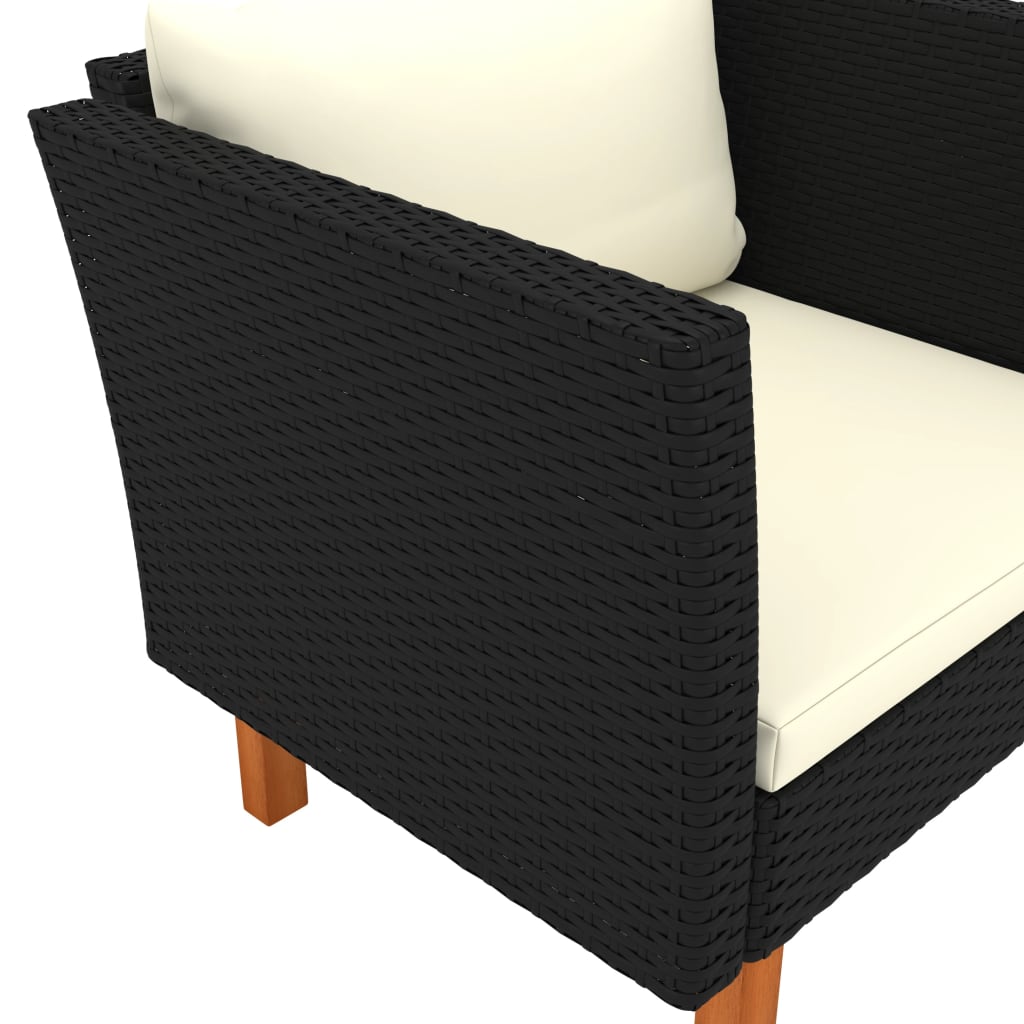 Tuinbank Poly Rattan En Massief Eucalyptushout 1 Zwart Fauteuil