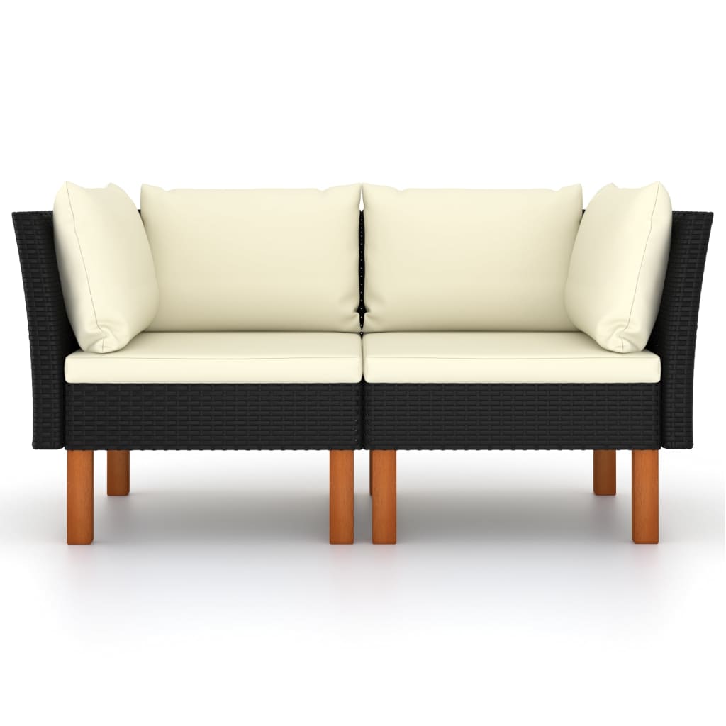 Hoekbanken 2 St Poly Rattan En Massief Eucalyptushout 1 Zwart Hoekbank (linkerarmleuning) + hoekbank (rechterarmleuning)